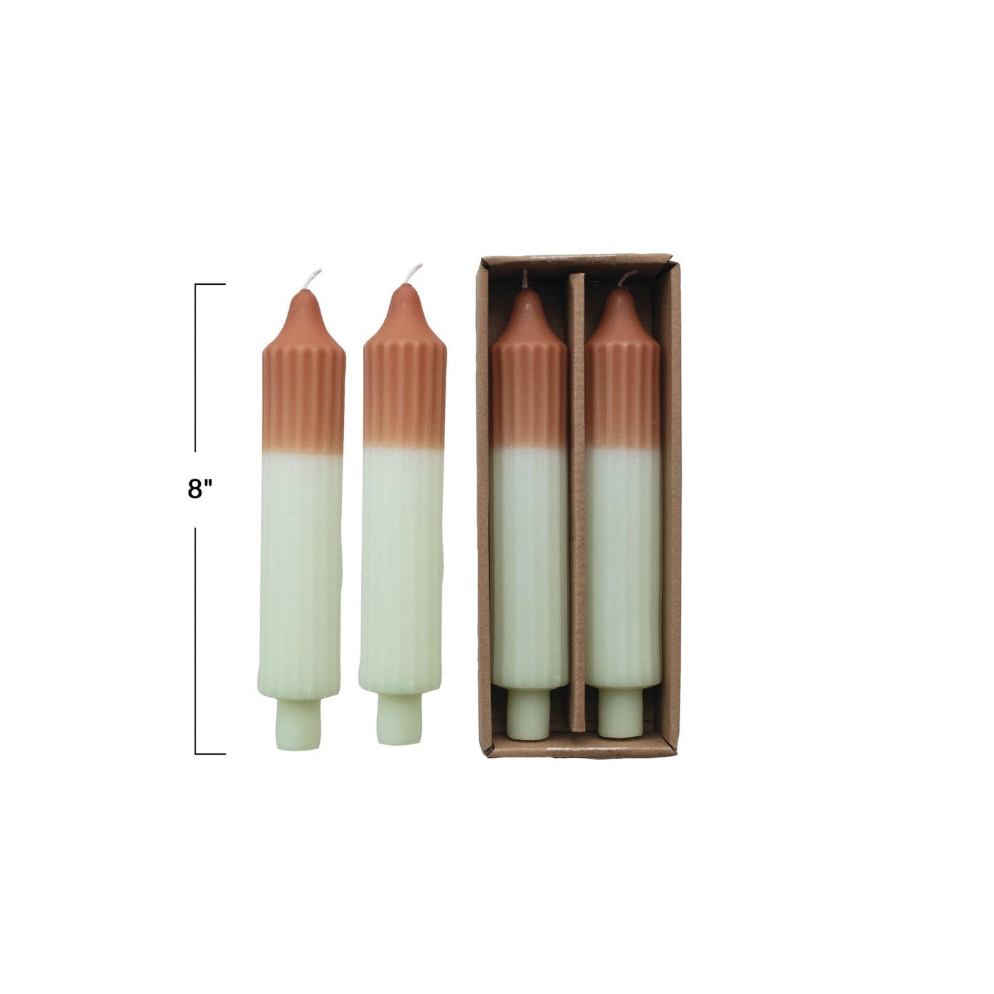 Camel & Mint Pleated Taper Candles, Set of 2