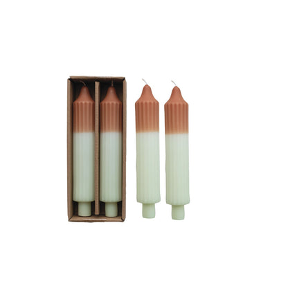 Camel & Mint Pleated Taper Candles, Set of 2