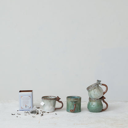 Reactive Glaze Ceramic Mug with Mushroom Handle