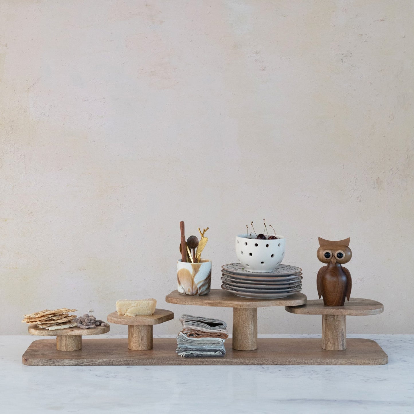 Mango Wood Serving Board with Pedestal Stands