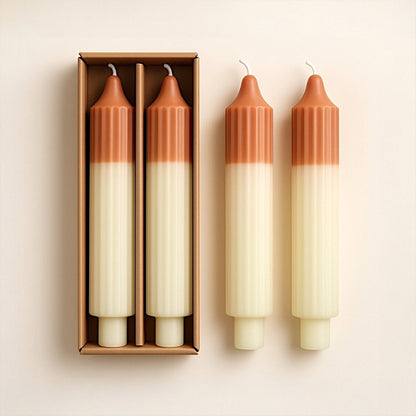 Camel & Mint Pleated Taper Candles, Set of 2